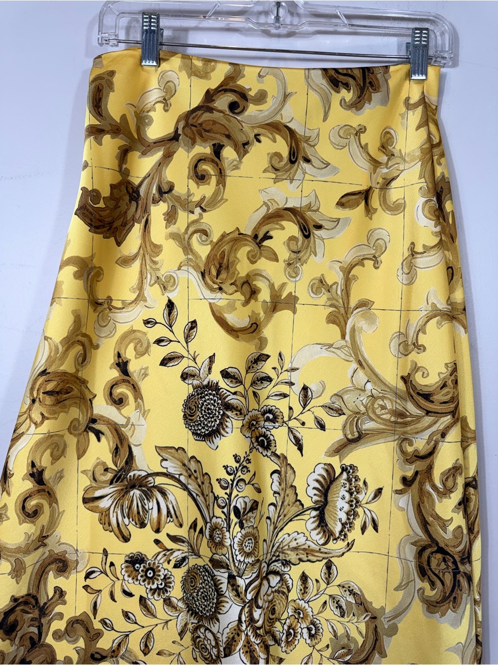 Alice + Olivia Yellow Baroque Floral Print A-Line Midi Skirt Size 6 - Picture 3 of 8